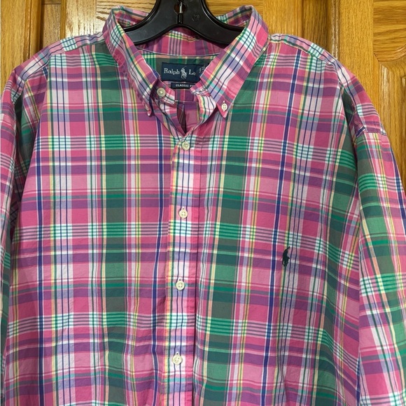 Polo Ralph Lauren Men's Pink and Green Plaid Shortsleeve Button Down Shirt 3XLT - Picture 2 of 6
